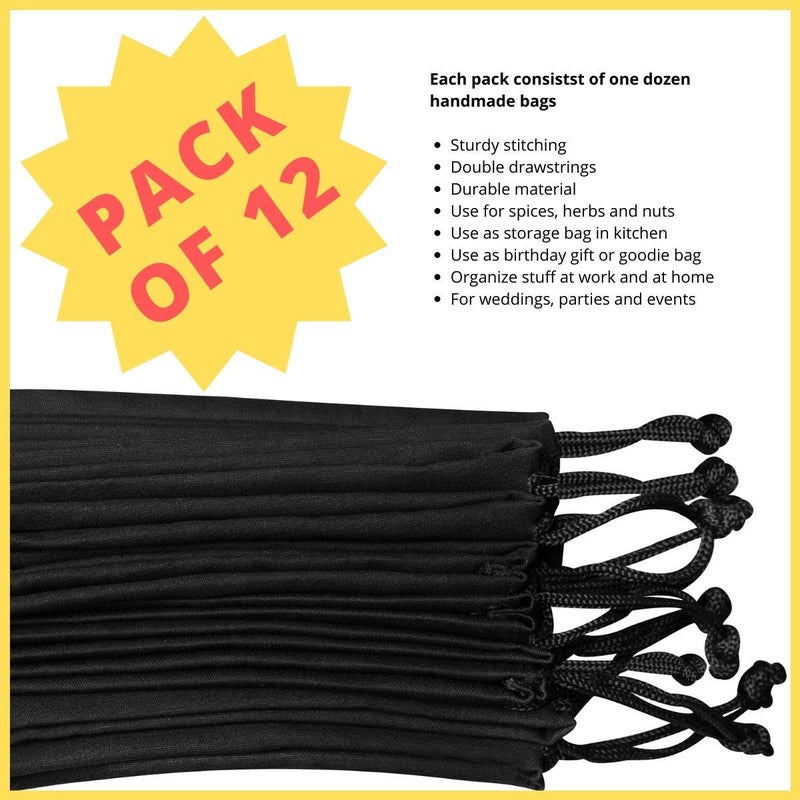 DR حقائب قطنية سوداء بسحب الحبل - حقيبة سحب وديتي - للتنظيم والتخزين والهدايا (5 × 7 بوصة - 12 عبوة) - Image 3